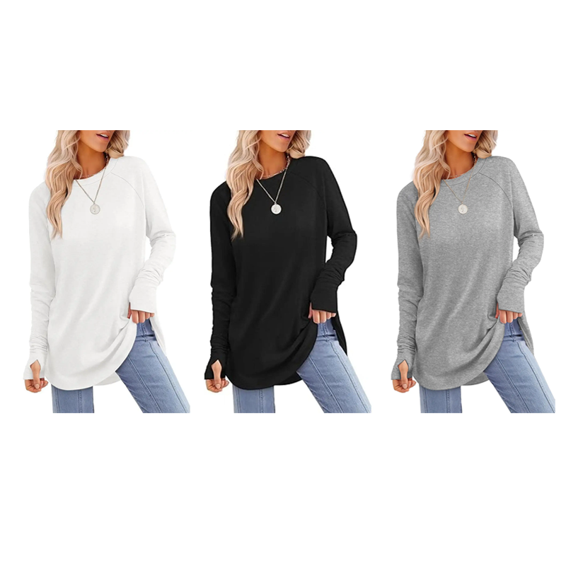 Women's Long Sleeve Tunic Top – Thumb Holes & Curved Hem for Leggings