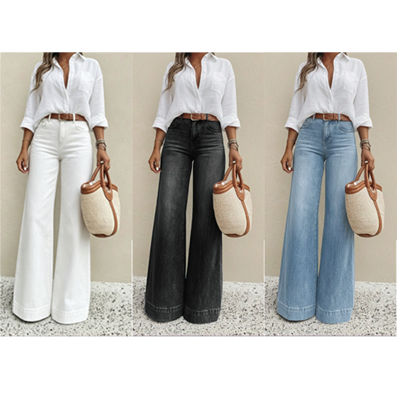 Women's Loose Straight Leg Jeans – Casual Denim Pants with Pockets
