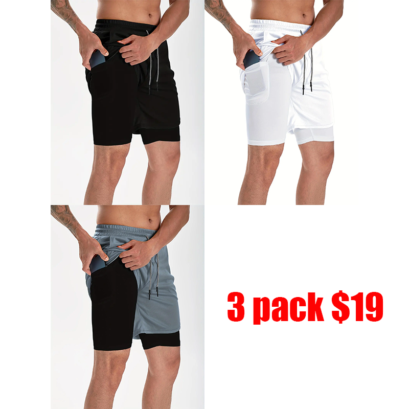 Men's 2-in-1 Drawstring Shorts – Athletic Summer Shorts with Towel Loop & Pockets