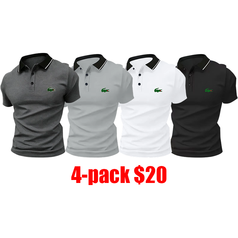 Men's 8-Pack Polo Shirt Set – Stylish Green Crocodile Print, Breathable Short Sleeve Business-Casual Summer Tees, Great Gift Idea