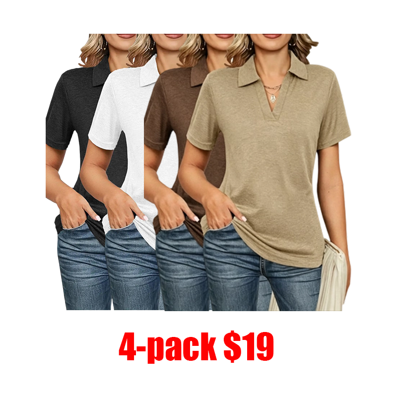 Women's 4-Pack Solid Polo Shirts – Short Sleeve Collared Casual Summer Tops