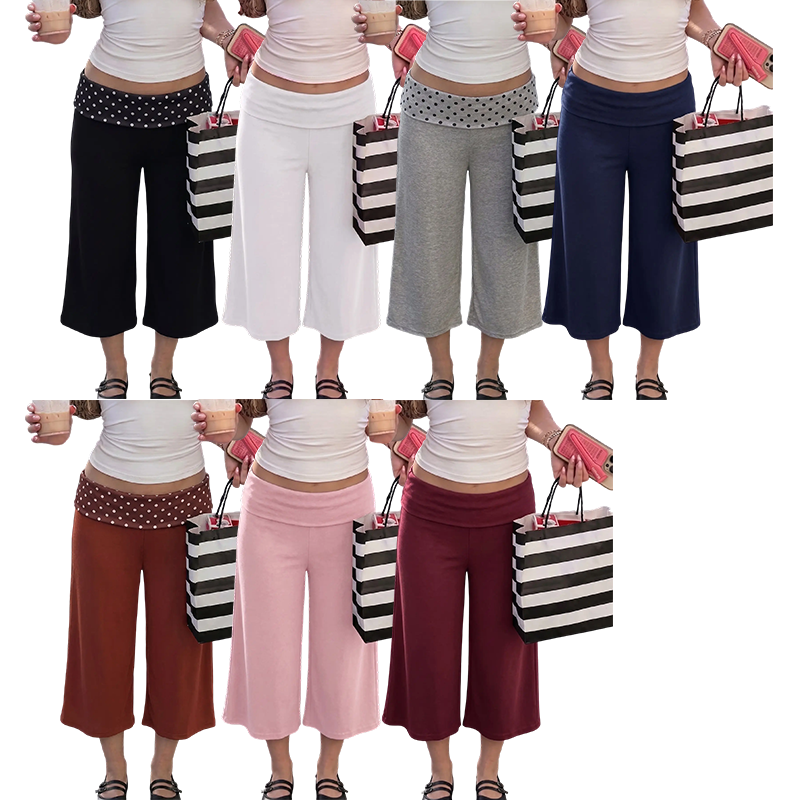Women's Turn-Up Capri Leggings – Mid Low Waist Loose Fit Yoga Pants