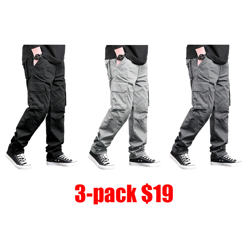 Men's 6-Pack Cargo Pants – Loose Drawstring Straight Leg Outdoor Casual Trousers