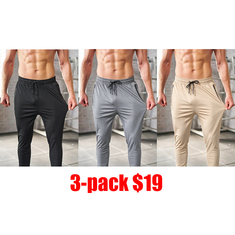 Men's 6-Pack Joggers with Zipper Pockets – Lightweight Cuffed Stretch Sweatpants for Gym & Running