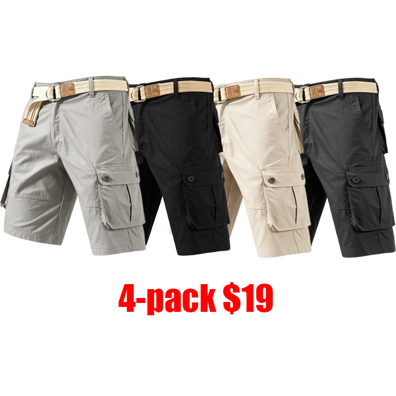 Men's 4-Pack Tactical Cargo Shorts – Multi-Pocket Breathable Outdoor Hiking Shorts