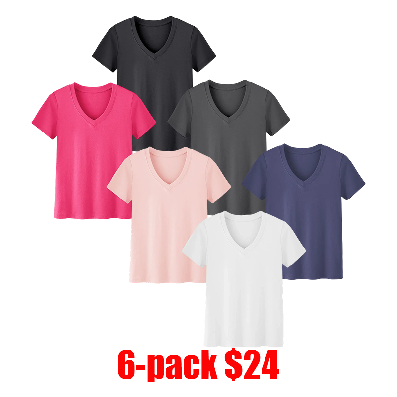 6-Pack Women's Plus Size V-Neck T-Shirts – Lightweight Breathable Loose Fit Casual Tops