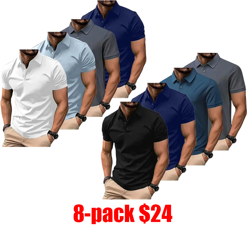 Men's 4-Pack Business Polo Shirts – Soft Stretch Comfortable Casual Polyester Tees