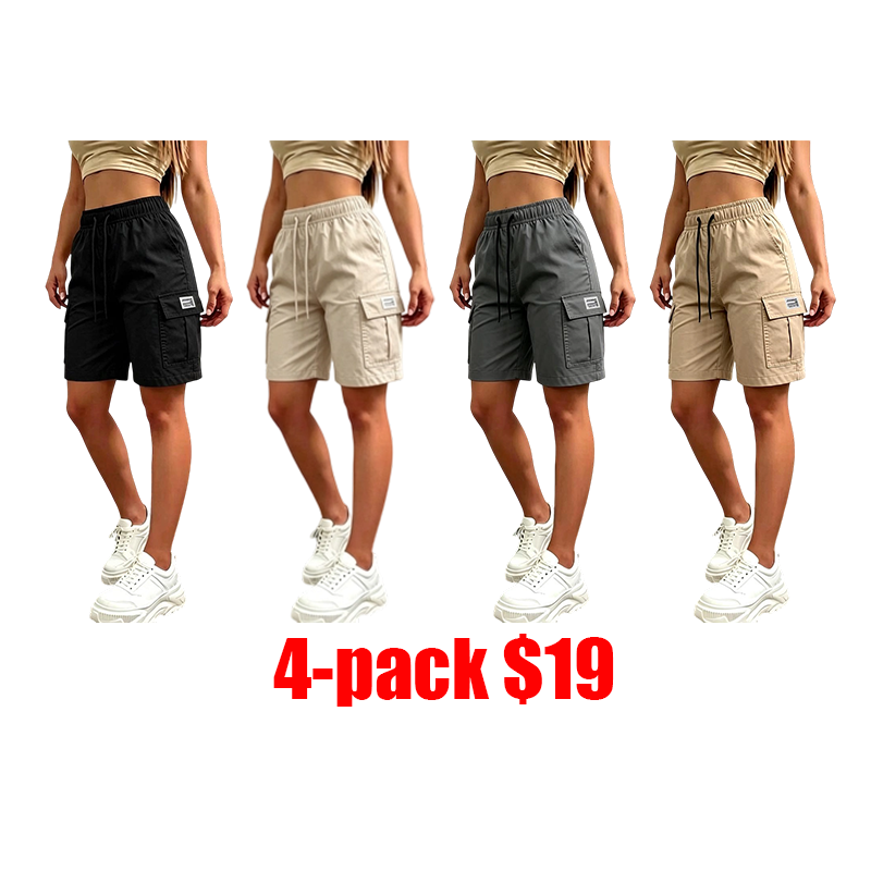Women's 8-Pack Cargo Shorts – Wide-Leg Summer Shorts with Pockets & Drawstring