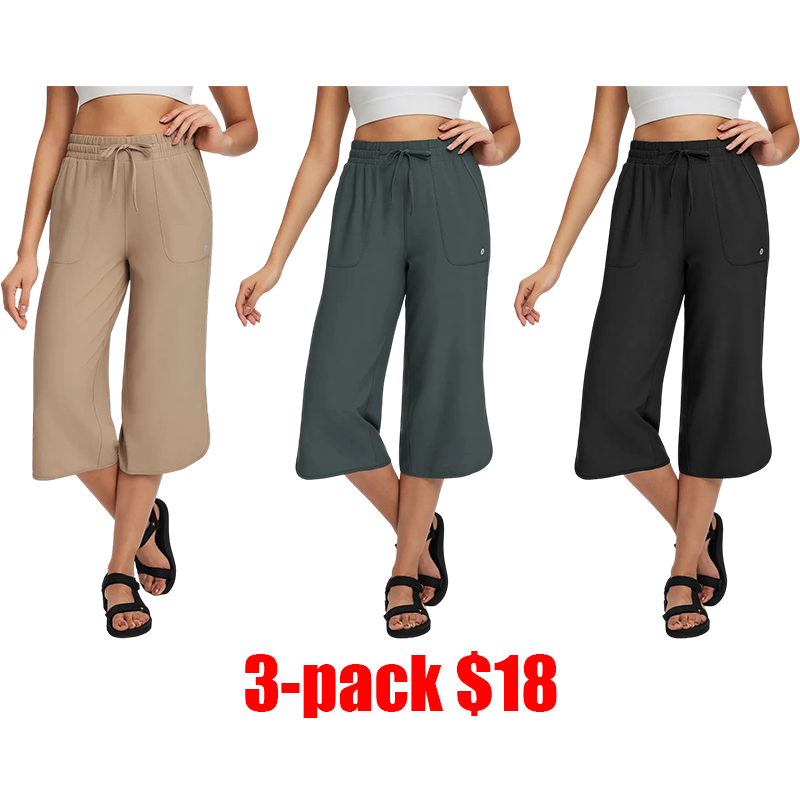 Women's Wide Leg Capri Pants – High Waisted Tummy Control with Deep Pockets, Quick Dry UPF 50+ for Travel & Daily Wear