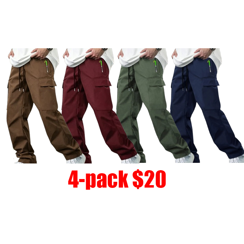 Men's Big & Tall Loose Cargo Pants – Elastic Drawstring Multi-Pocket Casual Streetwear for Outdoor & Daily Wear