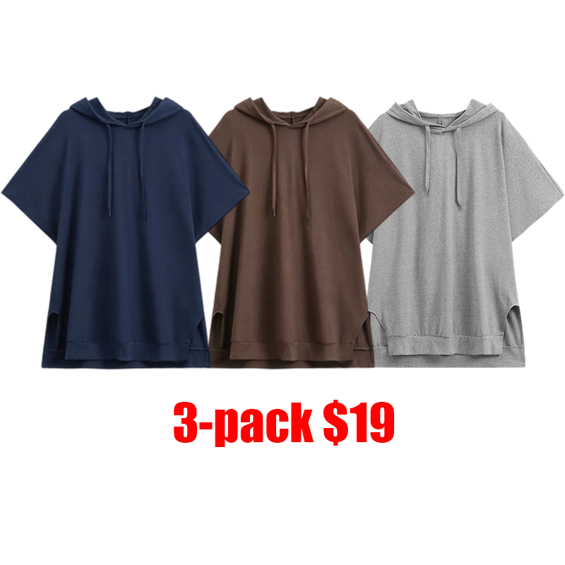 Women's Baggy Hoodie Top – Boxy Relaxed Dolman Sleeve Longline Tunic with Side Slits