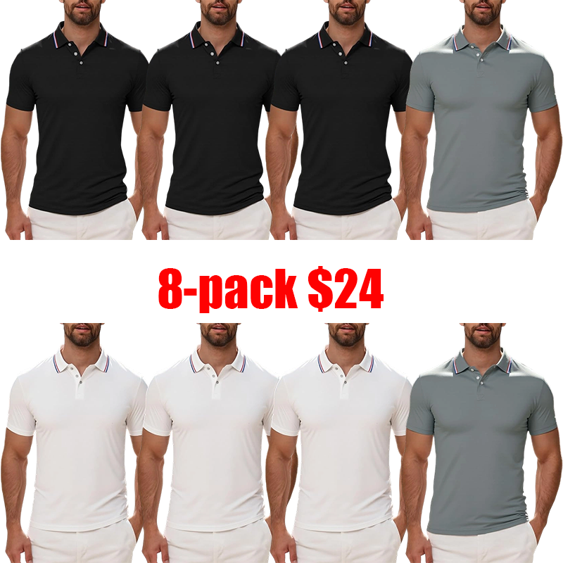 Men's 8-Pack Slim-Fit Polo Shirts – Short Sleeve Casual Fashion Tees