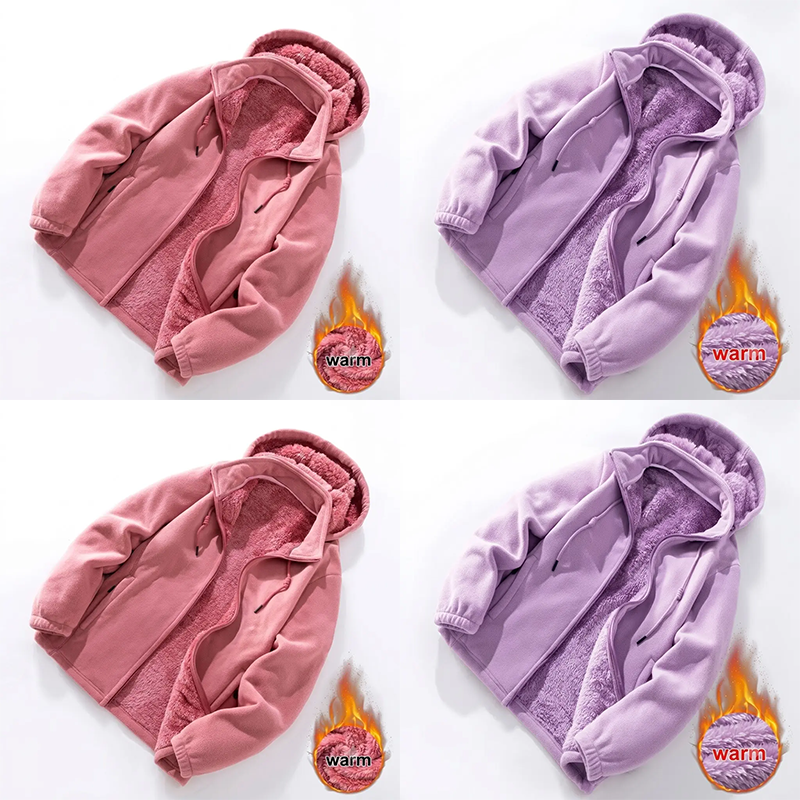 Women's 4-Pack Warm Fleece Jacket – Hooded Thick Lined Casual Winter Cardigan