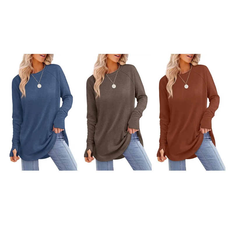 Women's Long Sleeve Tunic Top – Thumb Holes & Curved Hem for Leggings