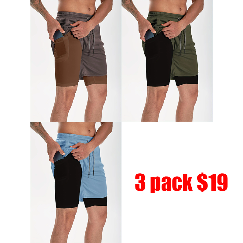 Men's 2-in-1 Drawstring Shorts – Athletic Summer Shorts with Towel Loop & Pockets