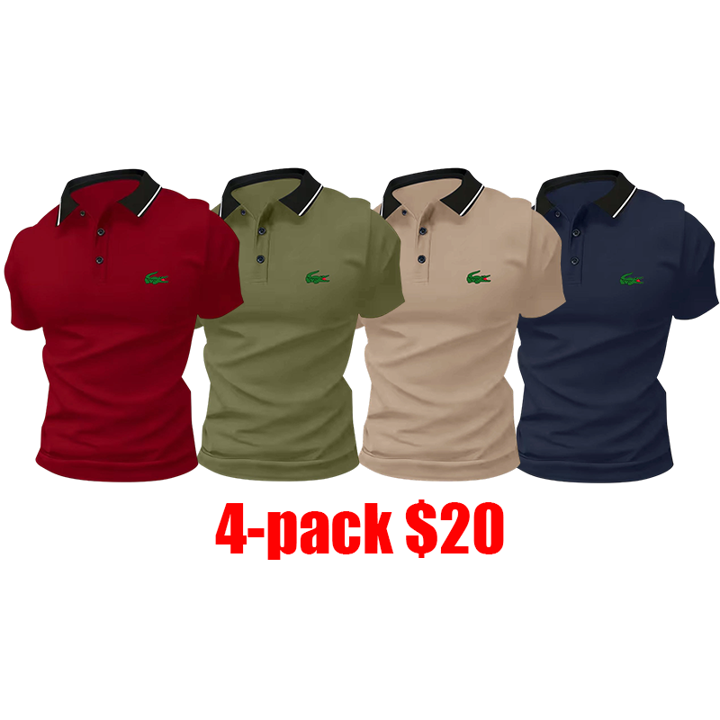 Men's 8-Pack Polo Shirt Set – Stylish Green Crocodile Print, Breathable Short Sleeve Business-Casual Summer Tees, Great Gift Idea