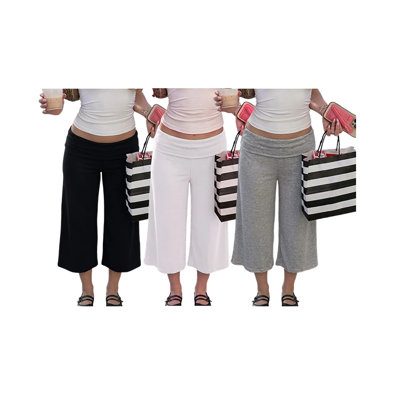 Women's Turn-Up Capri Leggings – Mid Low Waist Loose Fit Yoga Pants