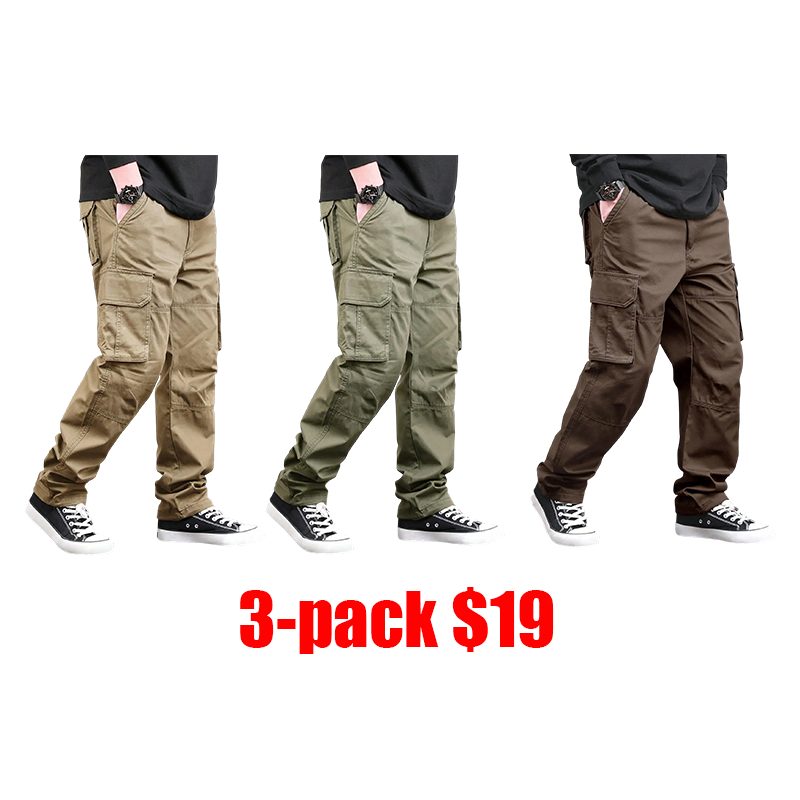 Men's 6-Pack Cargo Pants – Loose Drawstring Straight Leg Outdoor Casual Trousers