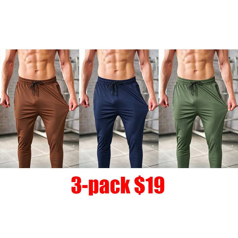 Men's 6-Pack Joggers with Zipper Pockets – Lightweight Cuffed Stretch Sweatpants for Gym & Running