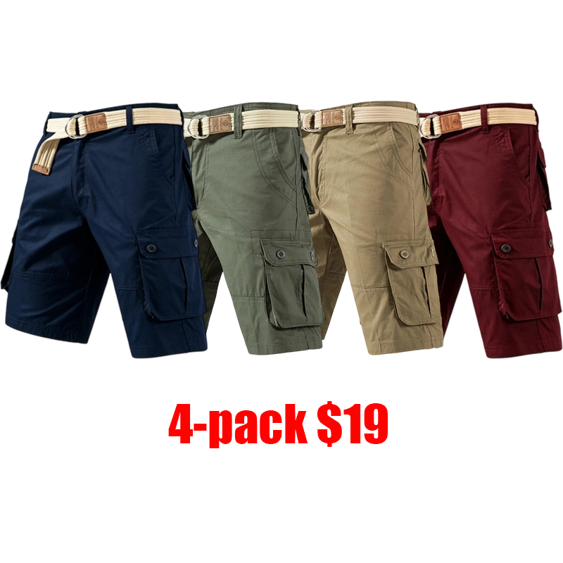 Men's 4-Pack Tactical Cargo Shorts – Multi-Pocket Breathable Outdoor Hiking Shorts
