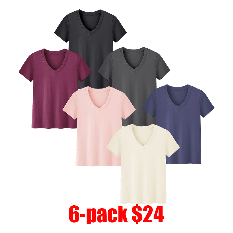 6-Pack Women's Plus Size V-Neck T-Shirts – Lightweight Breathable Loose Fit Casual Tops