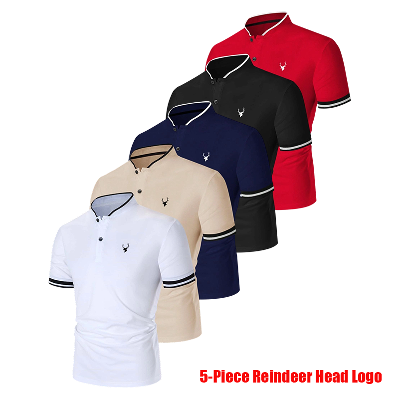 5-Pack Men's Contrast Trim Polo Shirts – 100% Cotton Short Sleeve Half Zip Golf Casual Tops