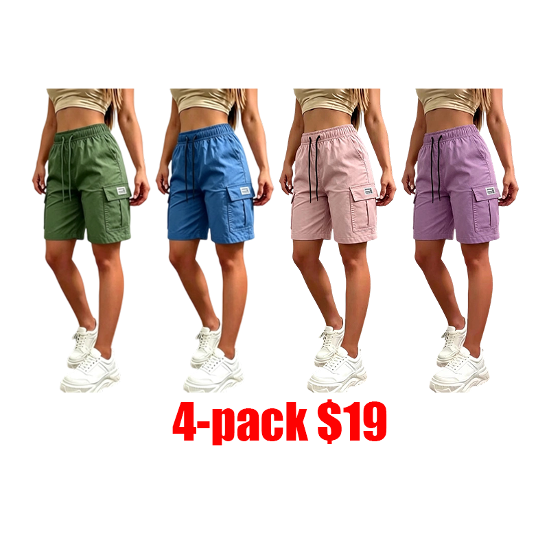 Women's 8-Pack Cargo Shorts – Wide-Leg Summer Shorts with Pockets & Drawstring