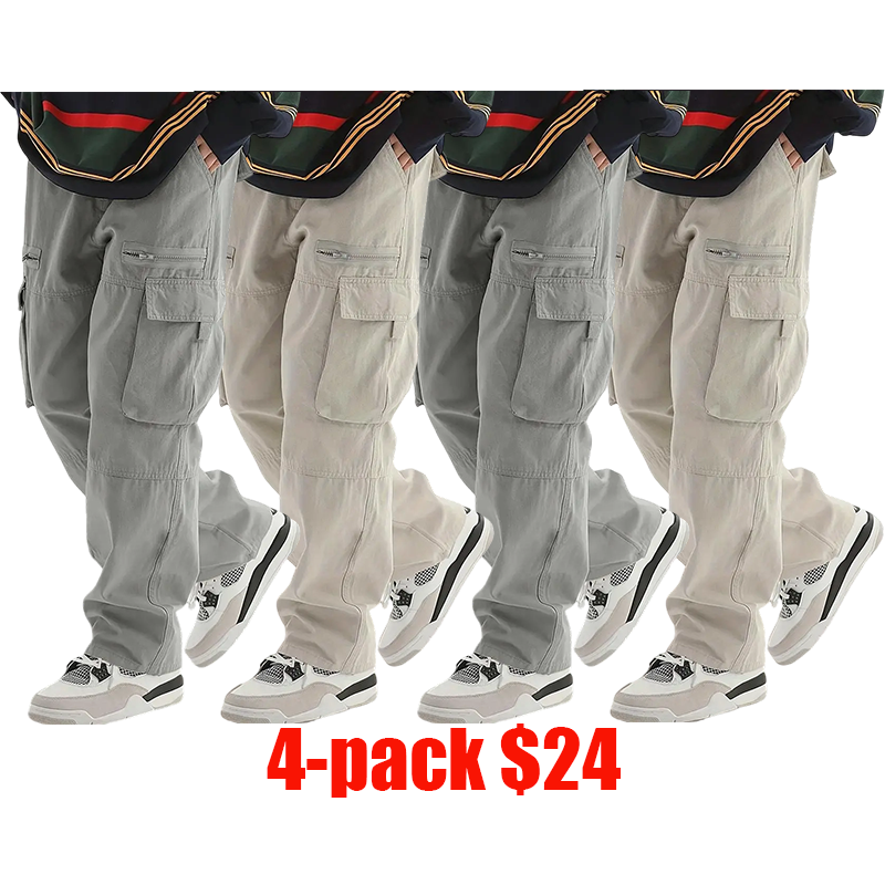 Men's 4-Pack Cargo Pants – Casual Streetwear with Pockets, All-Season Comfort Fit