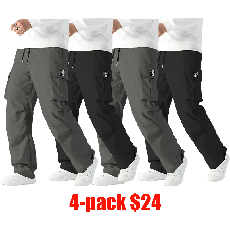 Men's 4-Pack Tactical Cargo Pants – Elastic Waist Multi-Pocket Casual Trail Pants