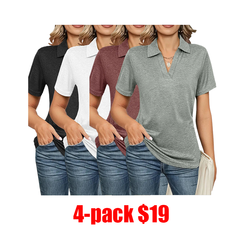 Women's 4-Pack Solid Polo Shirts – Short Sleeve Collared Casual Summer Tops