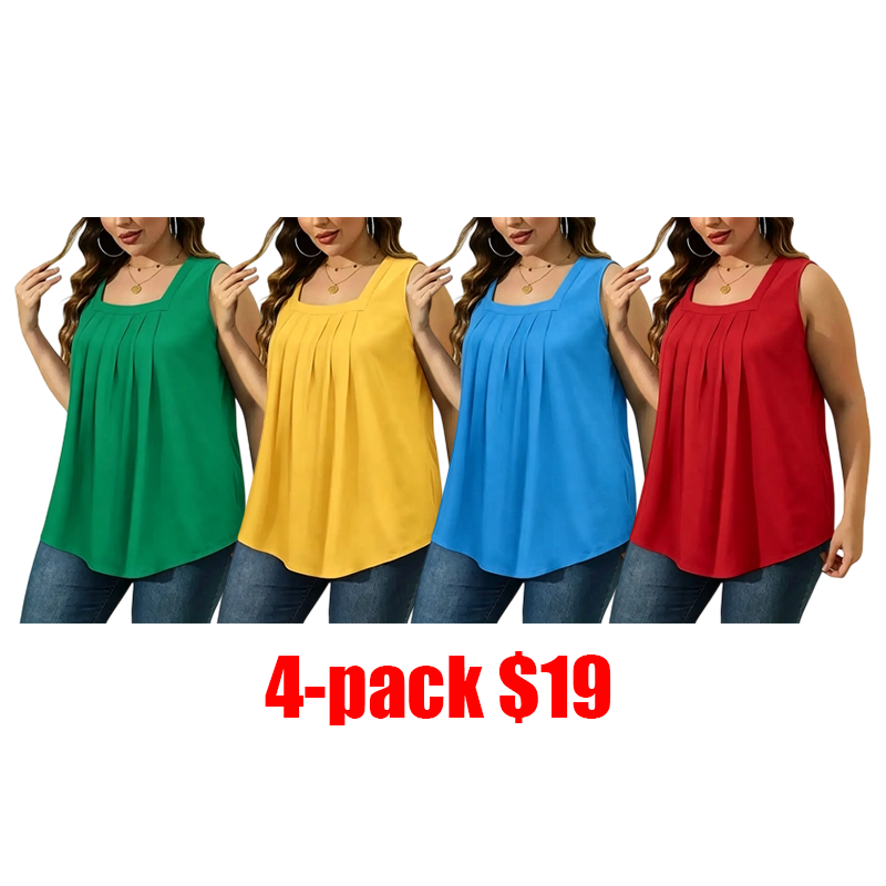 Women's 8-Pack Summer Tank Tops – Loose Pleated Square Neck Sleeveless Tops