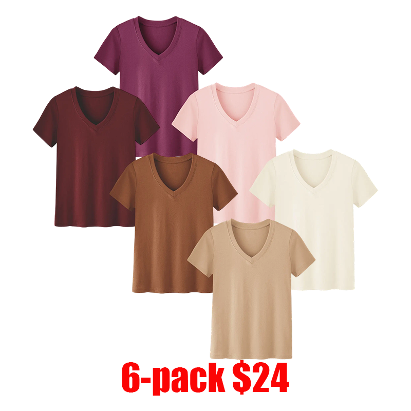 6-Pack Women's Plus Size V-Neck T-Shirts – Lightweight Breathable Loose Fit Casual Tops