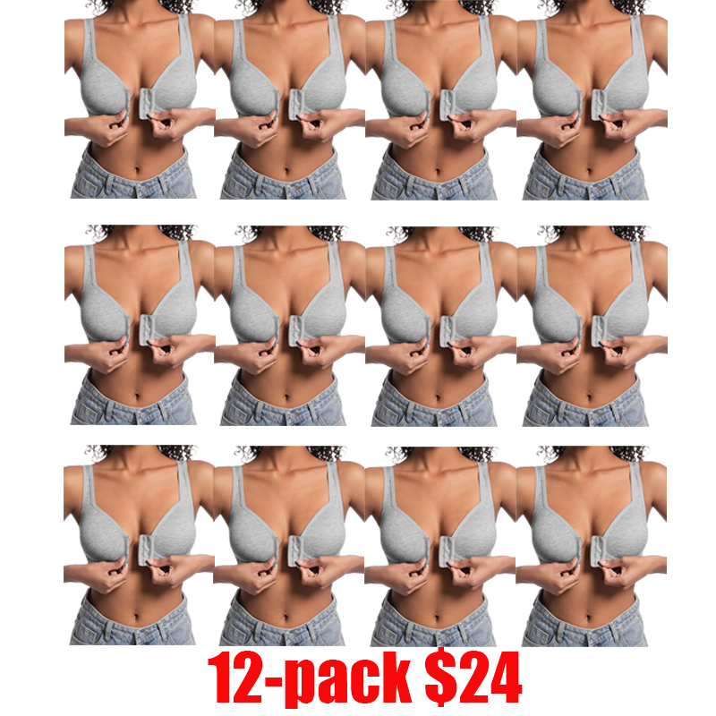 12-Pack Women's Front Closure Bras – Full Coverage Wireless Soft Support Bralettes