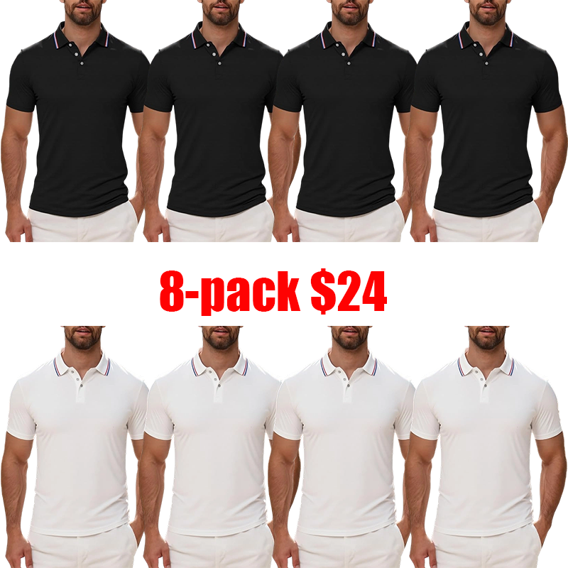 Men's 8-Pack Slim-Fit Polo Shirts – Short Sleeve Casual Fashion Tees