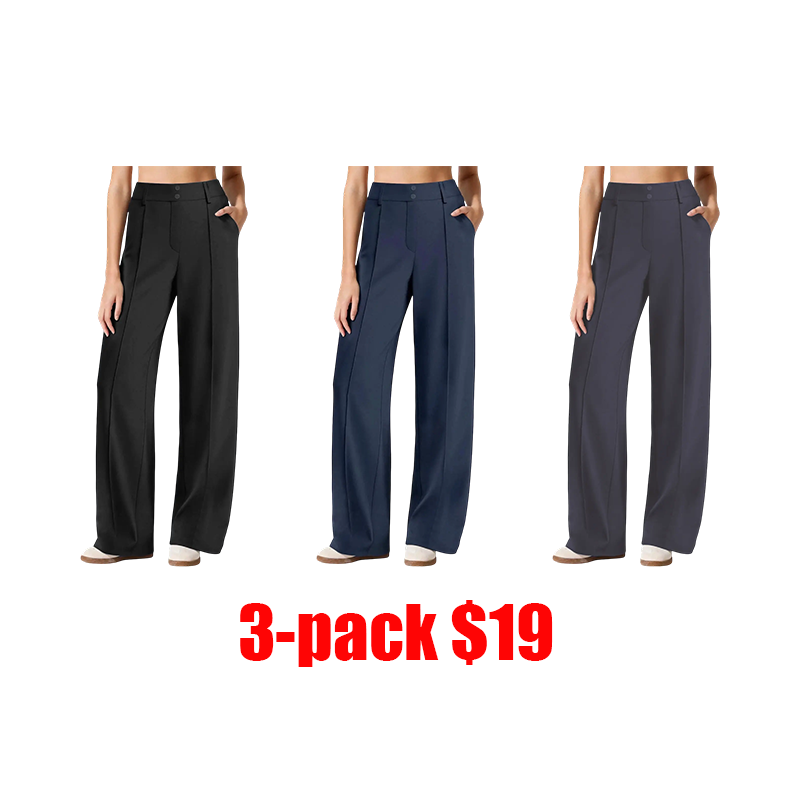 Women's 6-Pack Stretch Dress Pants – High-Rise Straight Leg Lounge Trousers with Pockets