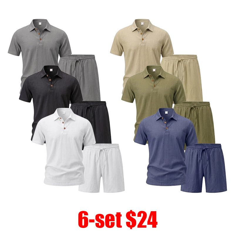 Men's 2-Piece Set – Short Sleeve Button Down Shirt & Loose Pants, Breathable Summer Vacation Outfit