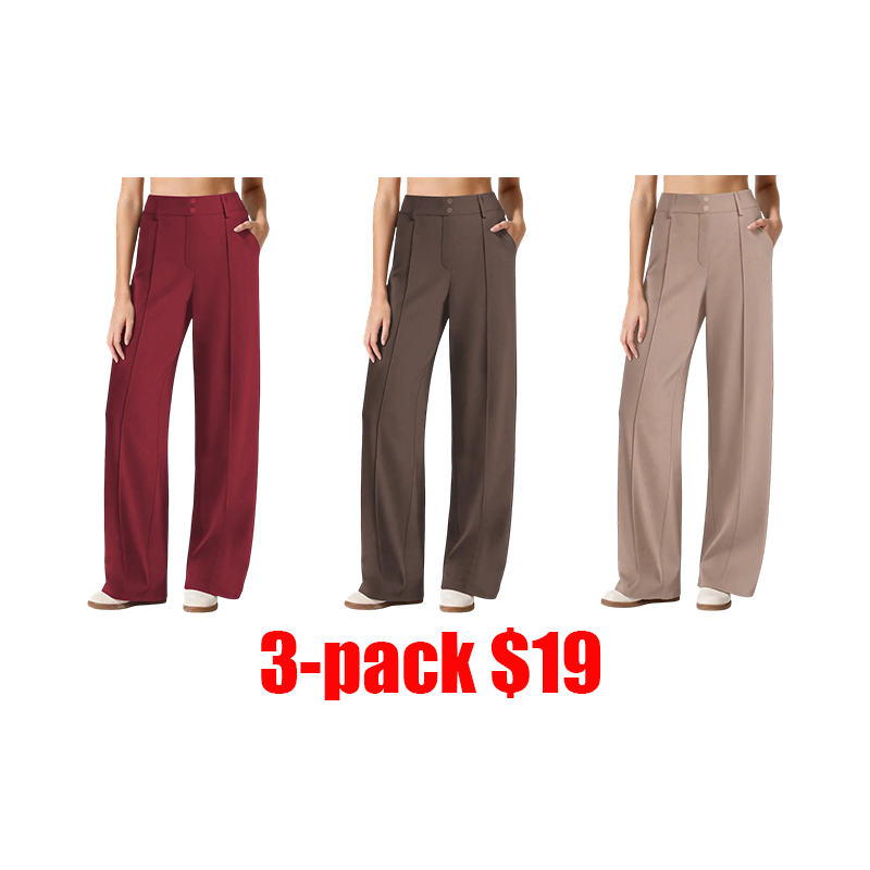 Women's 6-Pack Stretch Dress Pants – High-Rise Straight Leg Lounge Trousers with Pockets