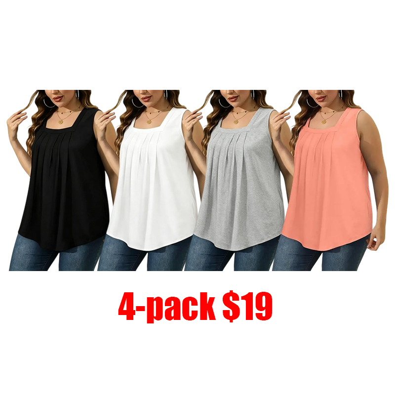 Women's 8-Pack Summer Tank Tops – Loose Pleated Square Neck Sleeveless Tops