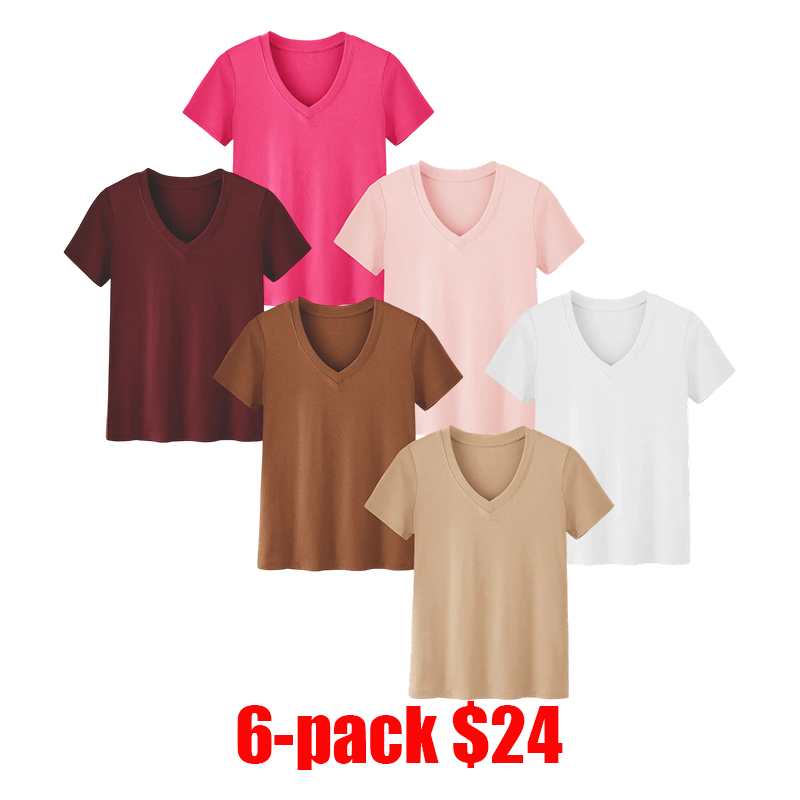 6-Pack Women's Plus Size V-Neck T-Shirts – Lightweight Breathable Loose Fit Casual Tops