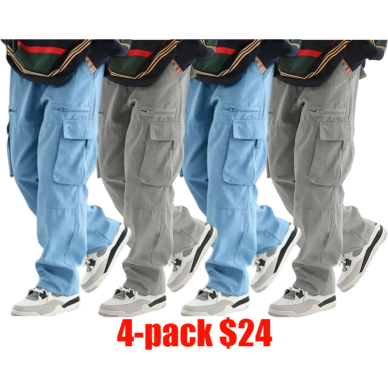 Men's 4-Pack Cargo Pants – Casual Streetwear with Pockets, All-Season Comfort Fit