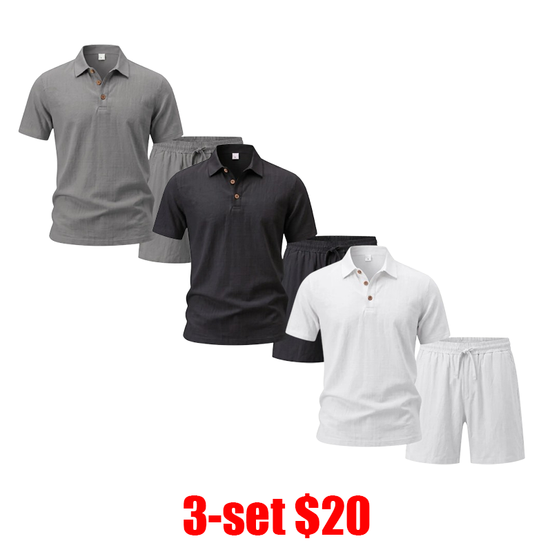 Men's 2-Piece Set – Short Sleeve Button Down Shirt & Loose Pants, Breathable Summer Vacation Outfit