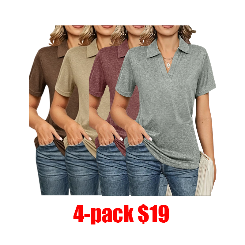 Women's 4-Pack Solid Polo Shirts – Short Sleeve Collared Casual Summer Tops