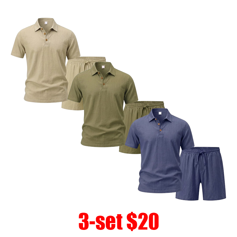 Men's 2-Piece Set – Short Sleeve Button Down Shirt & Loose Pants, Breathable Summer Vacation Outfit
