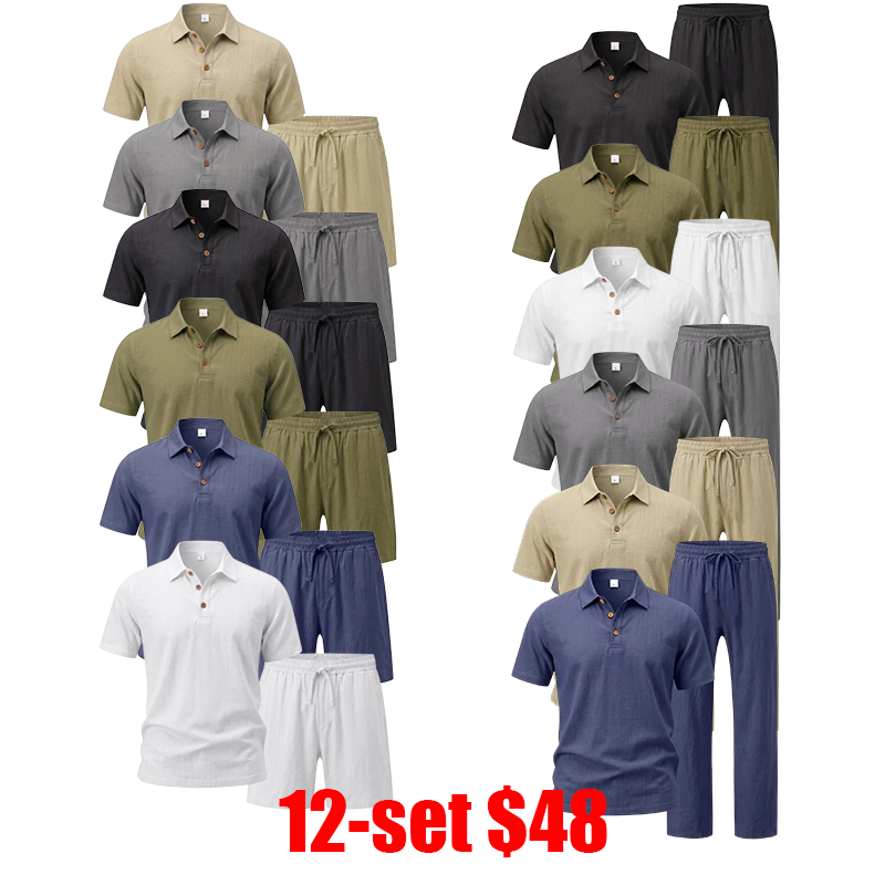 Men's 2-Piece Set – Short Sleeve Button Down Shirt & Loose Pants, Breathable Summer Vacation Outfit