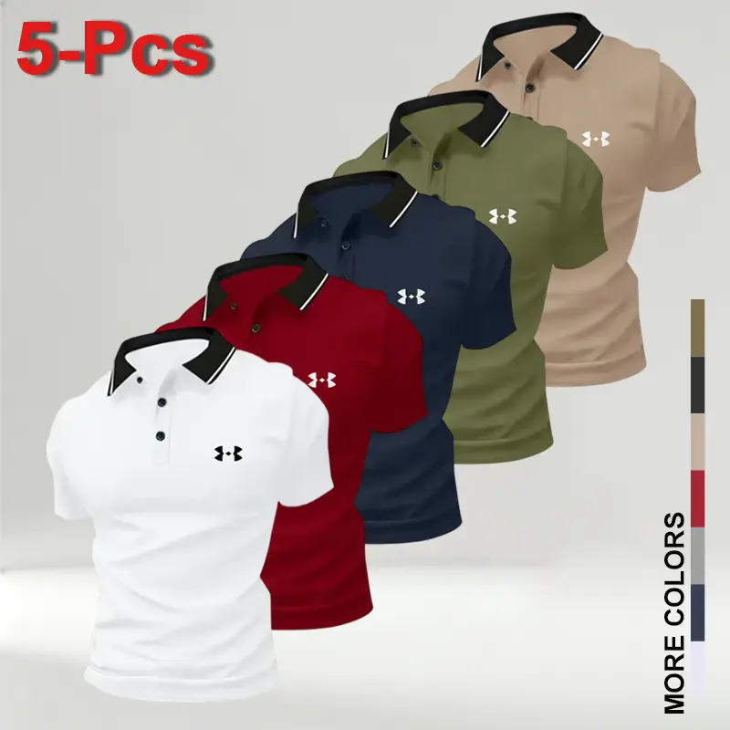 Men's 5-Pack Polo Shirts – Breathable Comfortable Casual Tops in Multiple Colors