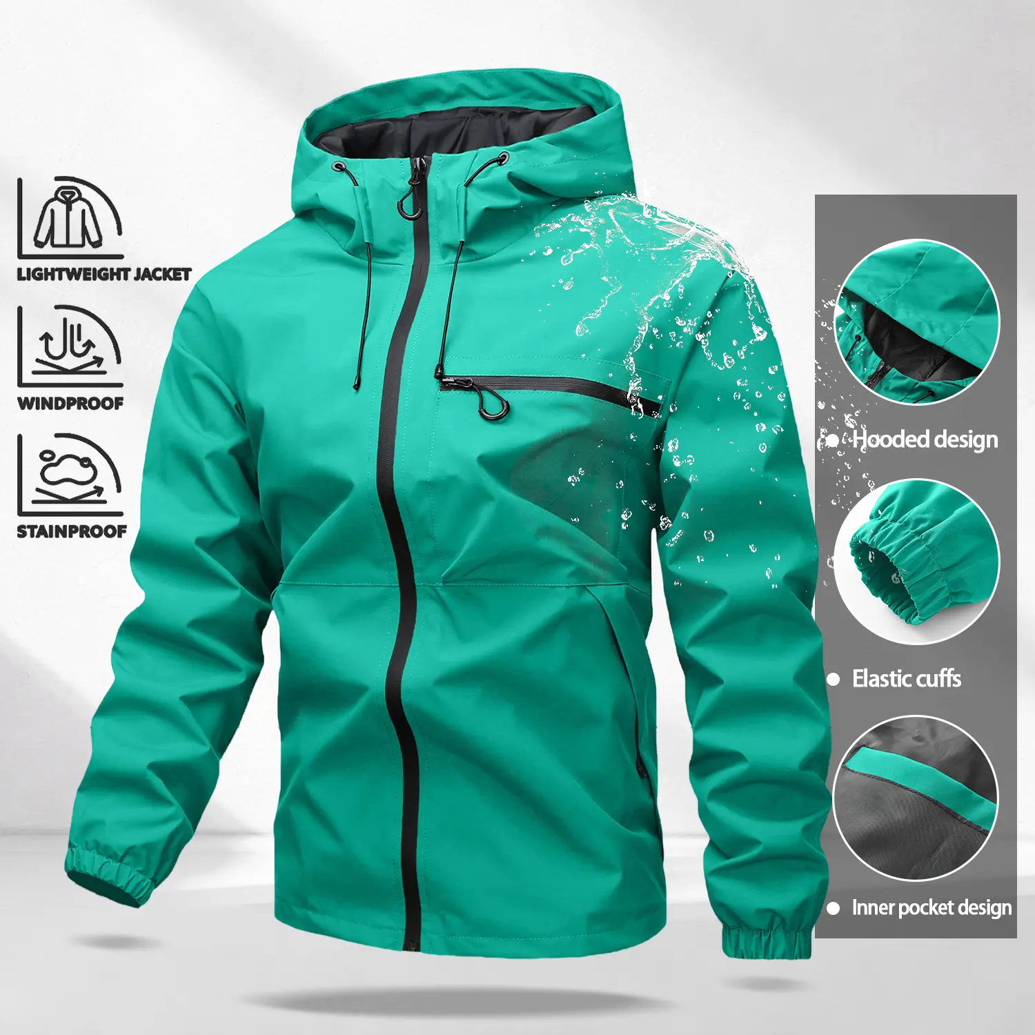 Unisex 4-Pack All-Weather Jacket – Waterproof Windproof Hooded Lightweight Outdoor Coat with Adjustable Cuffs