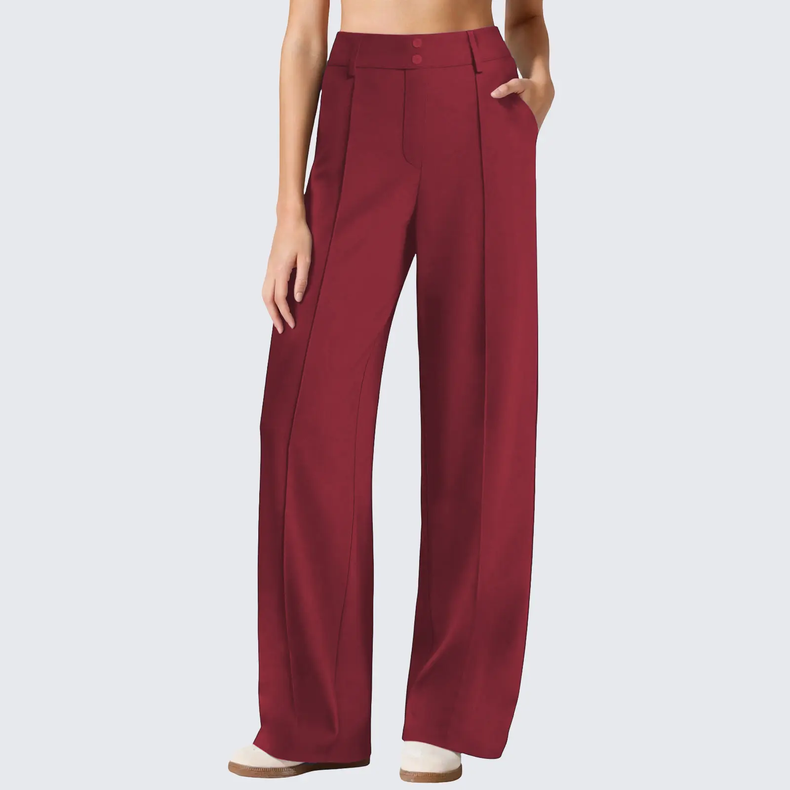 Women's 6-Pack Stretch Dress Pants – High-Rise Straight Leg Lounge Trousers with Pockets