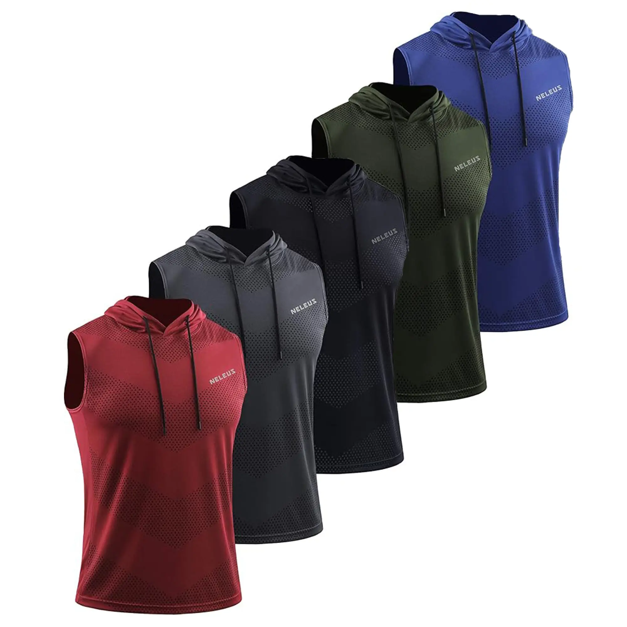 Men's 5-Pack Hooded Athletic Vest – Dry-Fit Sleeveless Workout Tank for Running & Boxing