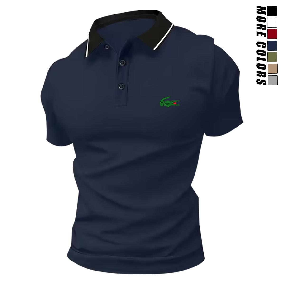 Men's 8-Pack Polo Shirt Set – Stylish Green Crocodile Print, Breathable Short Sleeve Business-Casual Summer Tees, Great Gift Idea
