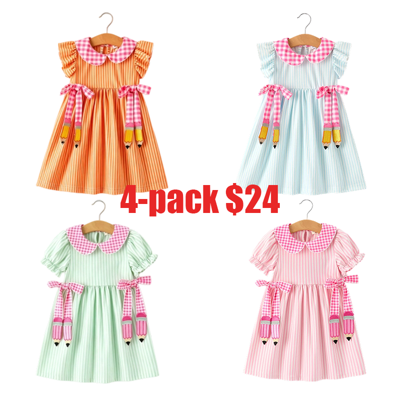 Back To School Girls Striped lapels Bow Dress